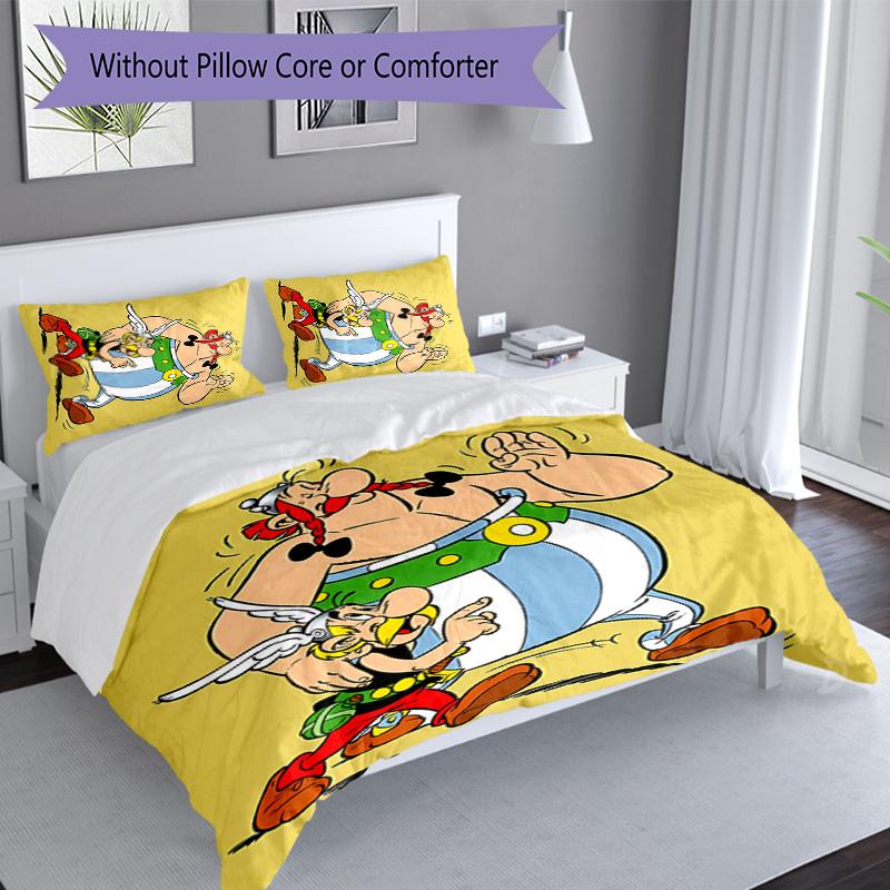 3-teiliges Bettwäscheset mit Asterix dem Gallier Bettbezugset enthält Bettbezug & Kissenbezüge, perfekte Ganzjahres-Schlafzimmerdekoration & Geschenk