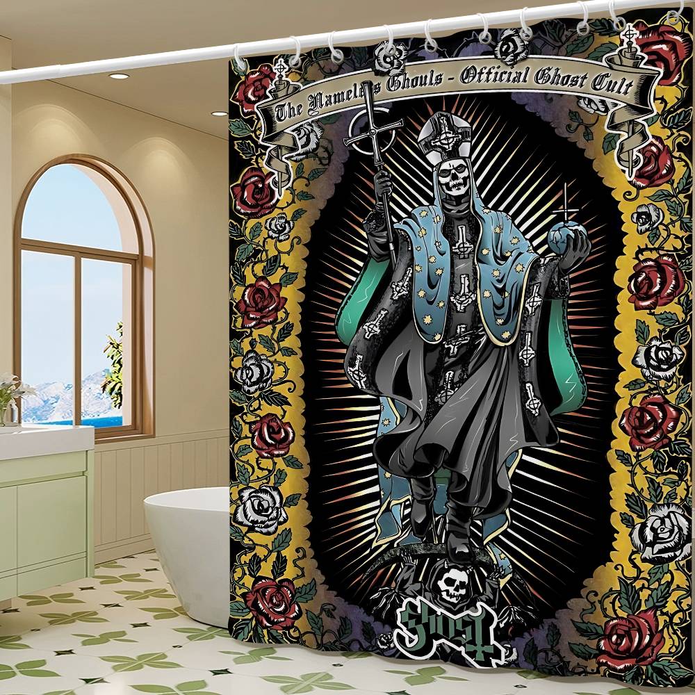 G-Ghost Band Pattern Bathroom Shower Curtain Bathroom Partition Curtain Light Opaque Waterproof Material Bathroom