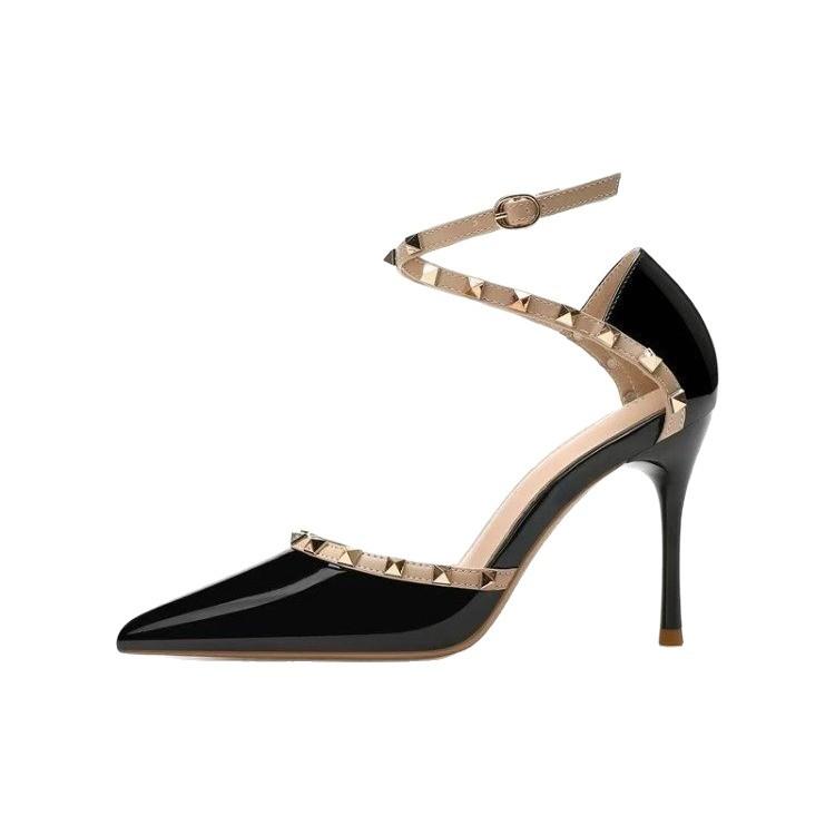 Nude high heels women's 2025 new summer fine heel rivet temperament advanced not tired foot bag head word with single shoes