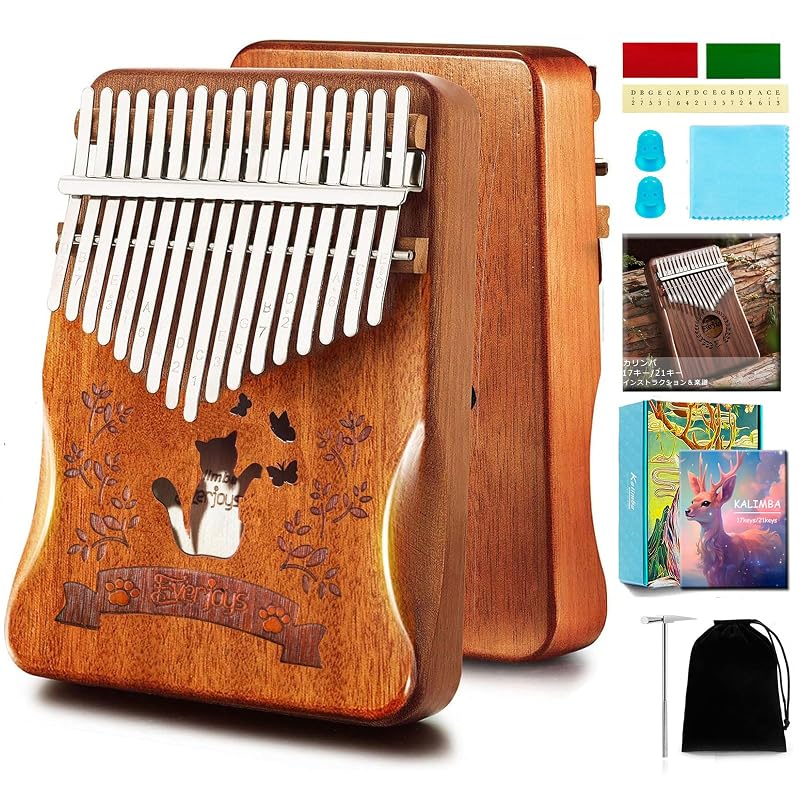 Kalimba 17-Key Beginner Set, Mahogany, Pre-tuned, with Scale Markings, Includes Japanese Sheet Music, Perfect Gift for Children and Adults