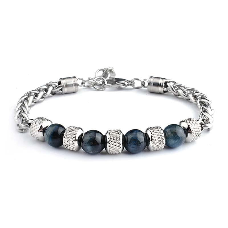 7 Stilvolle Herren Damen Gunmetal Edelstahl Kabelgliederkette Armband Natürliche Augenstein Perlenarmband