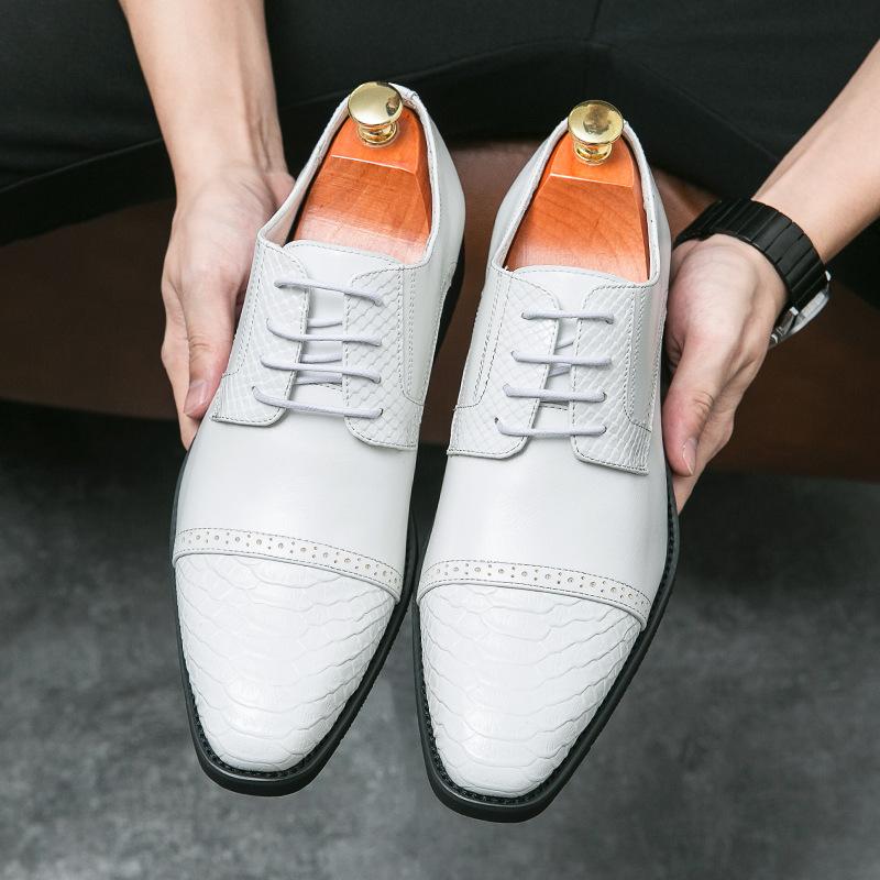 New Spring and Autumn Large Size Business White Leather Shoes Fashion Splicing Men's British Leather Shoes Derby Wedding Leather Shoes