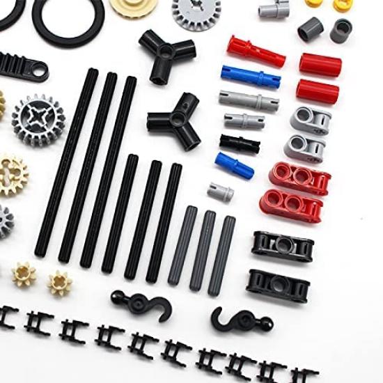 SEEMEY 118-Piece Gear and Axle Parts Set, Compatible with LEGO Technic Parts, DIY Mock Gears, Chain Links, Pins, Axles, Differential Assortment Pack