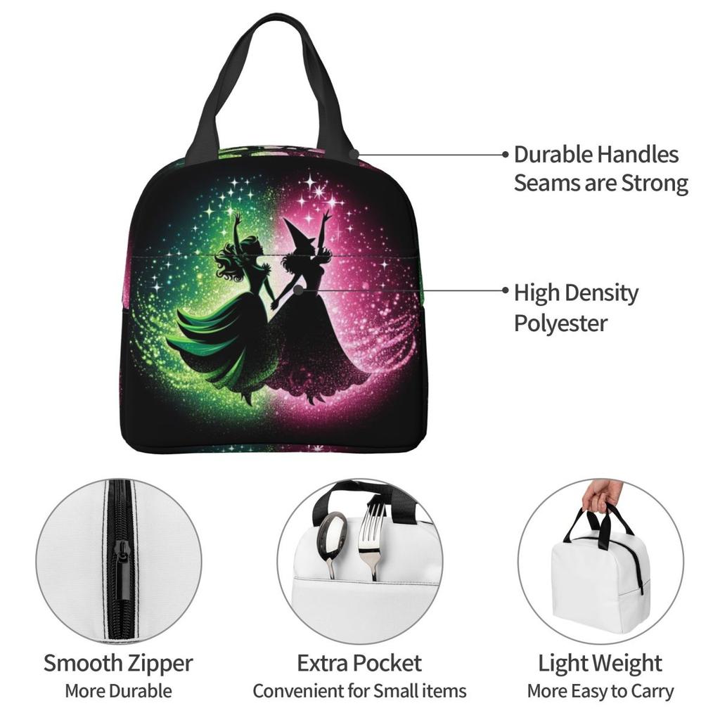 Elphaba und Glinda Wicked Das Musical Isolierte Lunchtasche für Damen Büro Kühlbox Thermische Lebensmittelbox Tragetasche Lunchboxen Behälter
