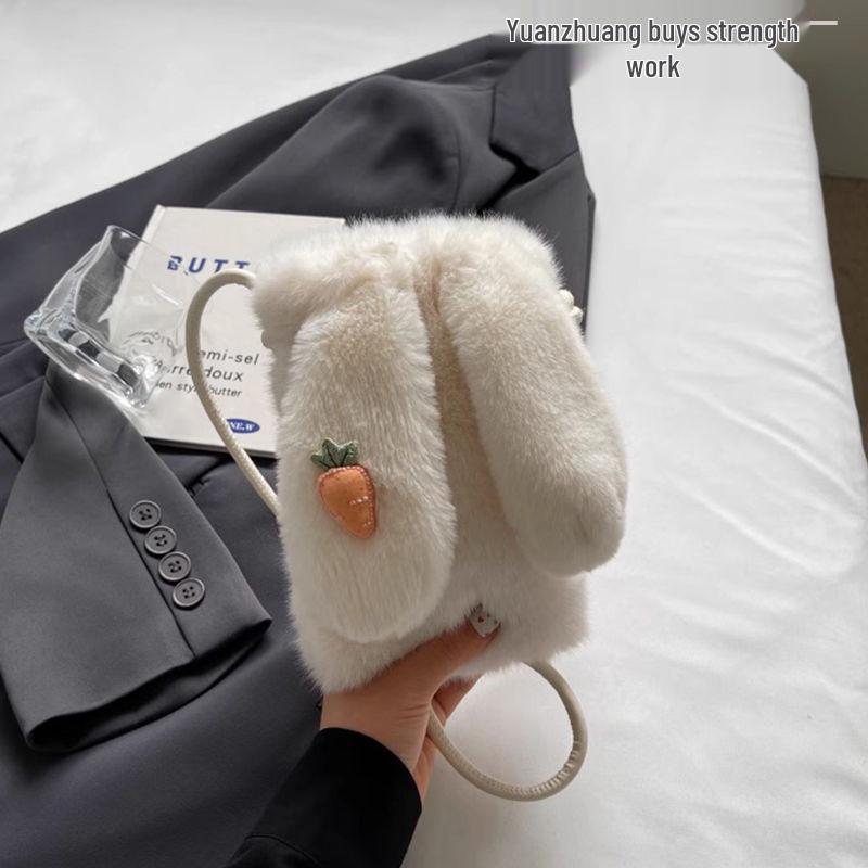 Módní plyšová crossbody taška 2024 - Roztomilý design králíčka, ideální na podzim/zimu