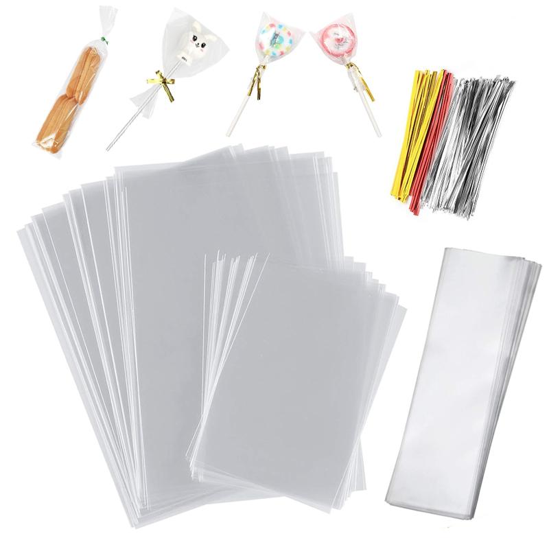 50/100 peças de sacos de celofane transparentes, sacos plásticos opp transparentes, pirulitos de doces, biscoitos, sacos de embrulho para presente, suprimentos de panificação para lembrancinhas de festa