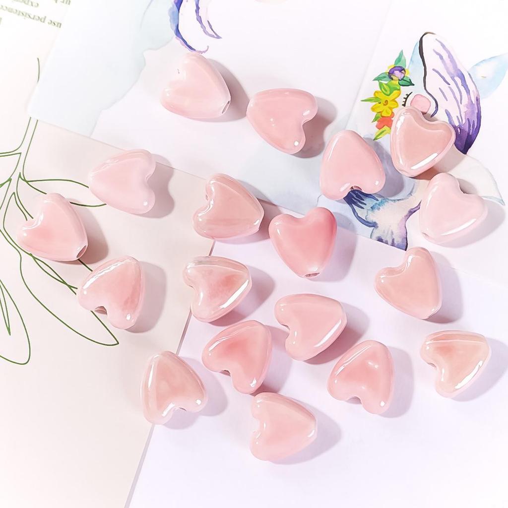 Perline in Ceramica Dipinta Tulipano e Farfalla Rosa Retrò per Braccialetti e Collane Fai da Te