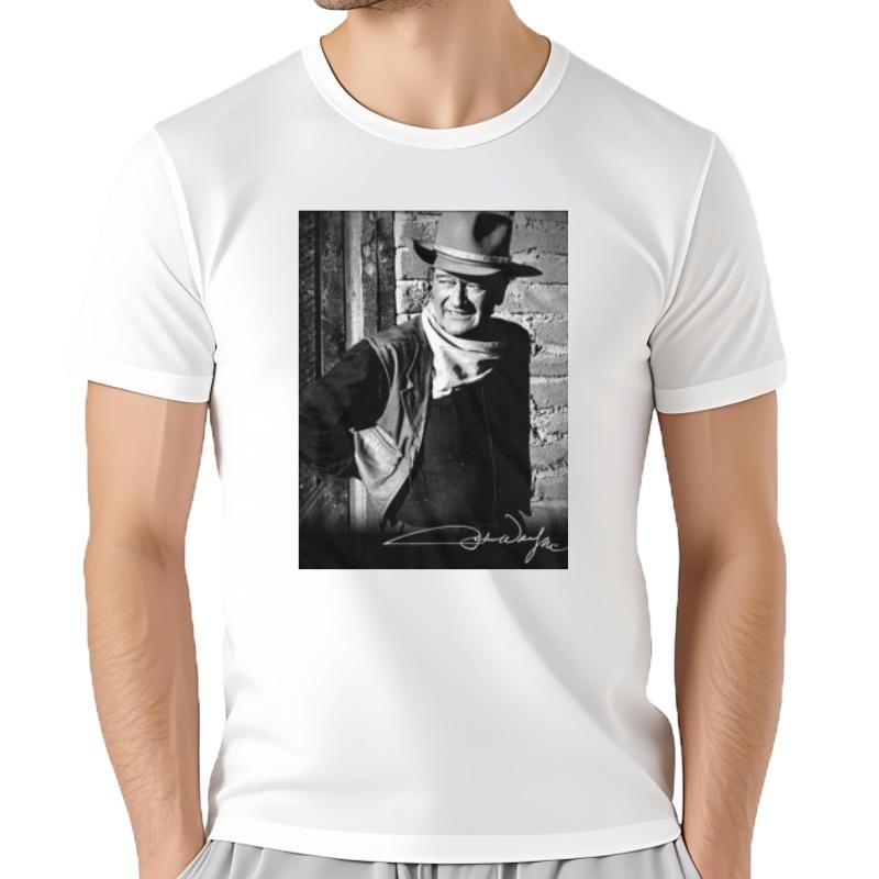 Camiseta De Unisexga Corta Para Adulto Camisa Con Firma En Blanco Y Negro De John Wayne