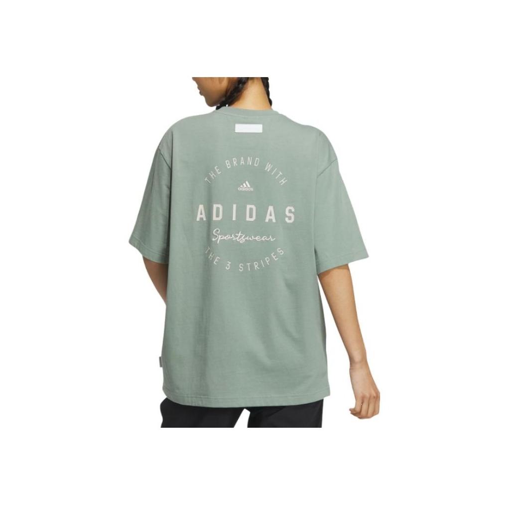 Adidas Letter Print Casual Sports Short Sleeve T-Shirt Women Tops Silver Grey Green IS7405