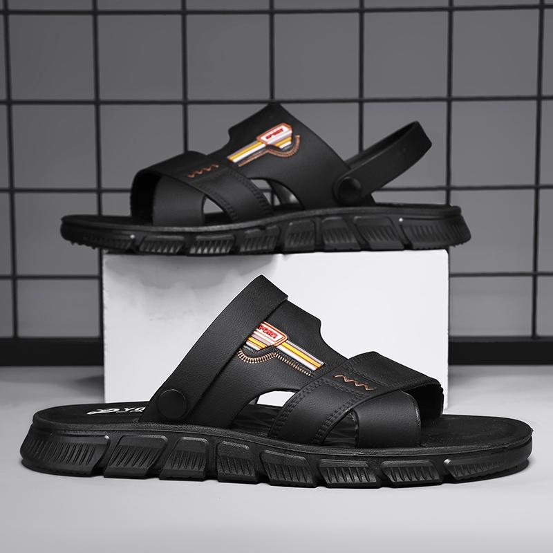 

PU Leather Mens Slippers Summer Casual Shoes Beach Sandals Outdoor Skate Shoes Comfortable Walking Luxury Designer Fashionab 39 чёрный