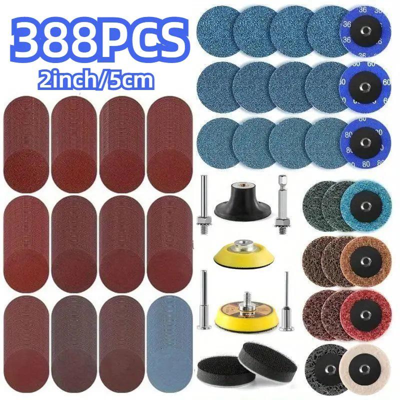 2-inch Torque Sanding Disc Set, 388-Piece Twist Lock Spiral Pads for Rust and Paint Removal