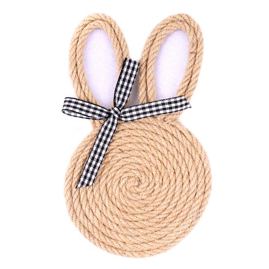 

Handmade Bunny Coasters Practical Table Protection with Jute Rope Wrap Natural Wood Base Cute Easter Farmhouse Decor Gift Ready Easy Clean D