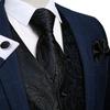 Mens Wedding Black Fashion Paisley Suit Vest, Waistcoat Necktie and Pocket Square Cufflinks