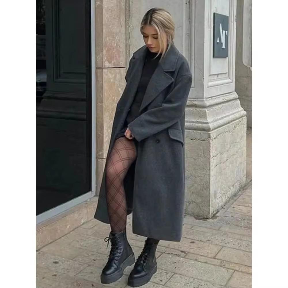 Gabardina larga de lana con botones y doble botonadura, versátil, informal, para otoño e invierno, nueva moda para mujer