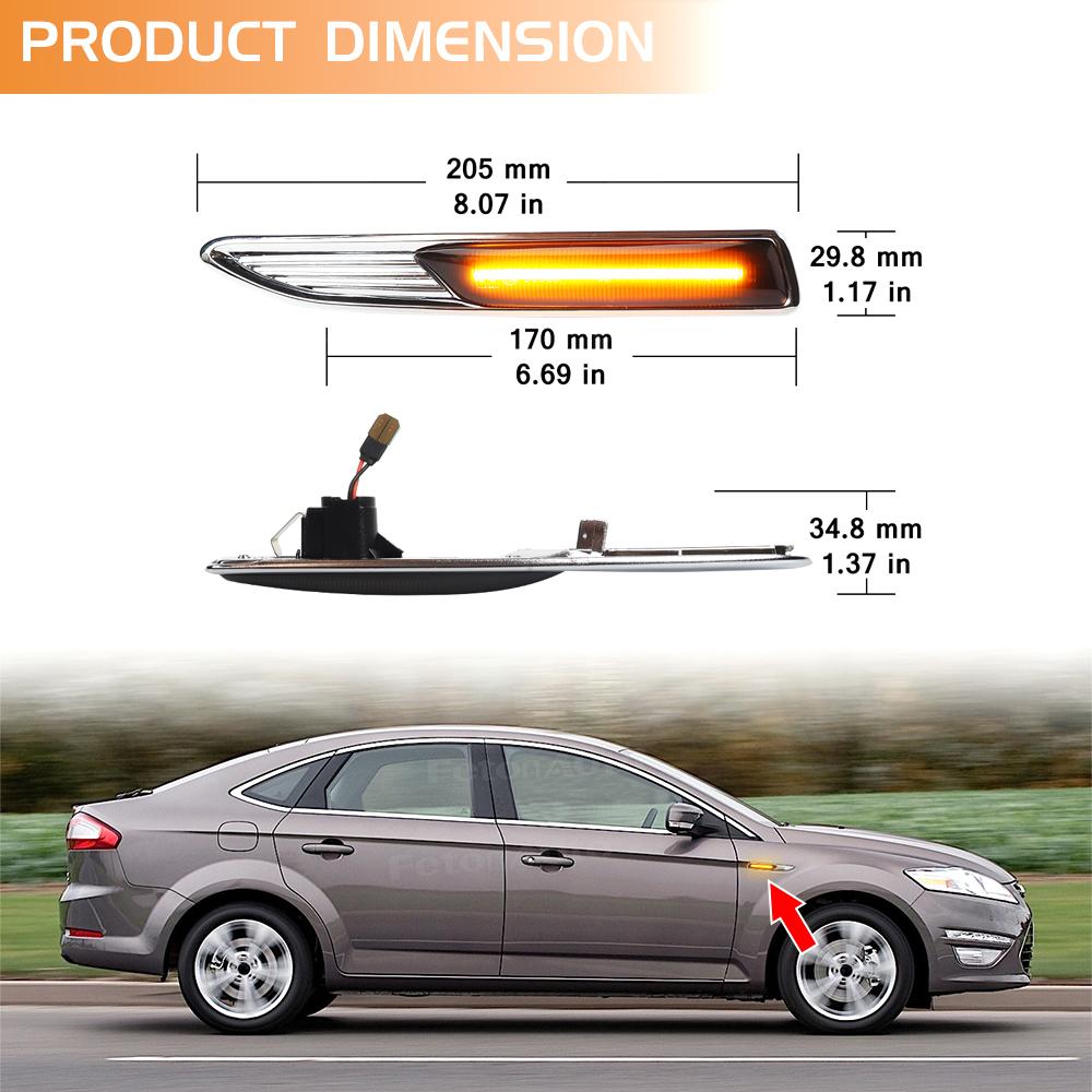 2Pcs Side Turn Signal Lamp LED Dynamic Turn Signal Light Side Marker Light for Mondeo Mk4 Hatchback Saloon Estate(BA7)