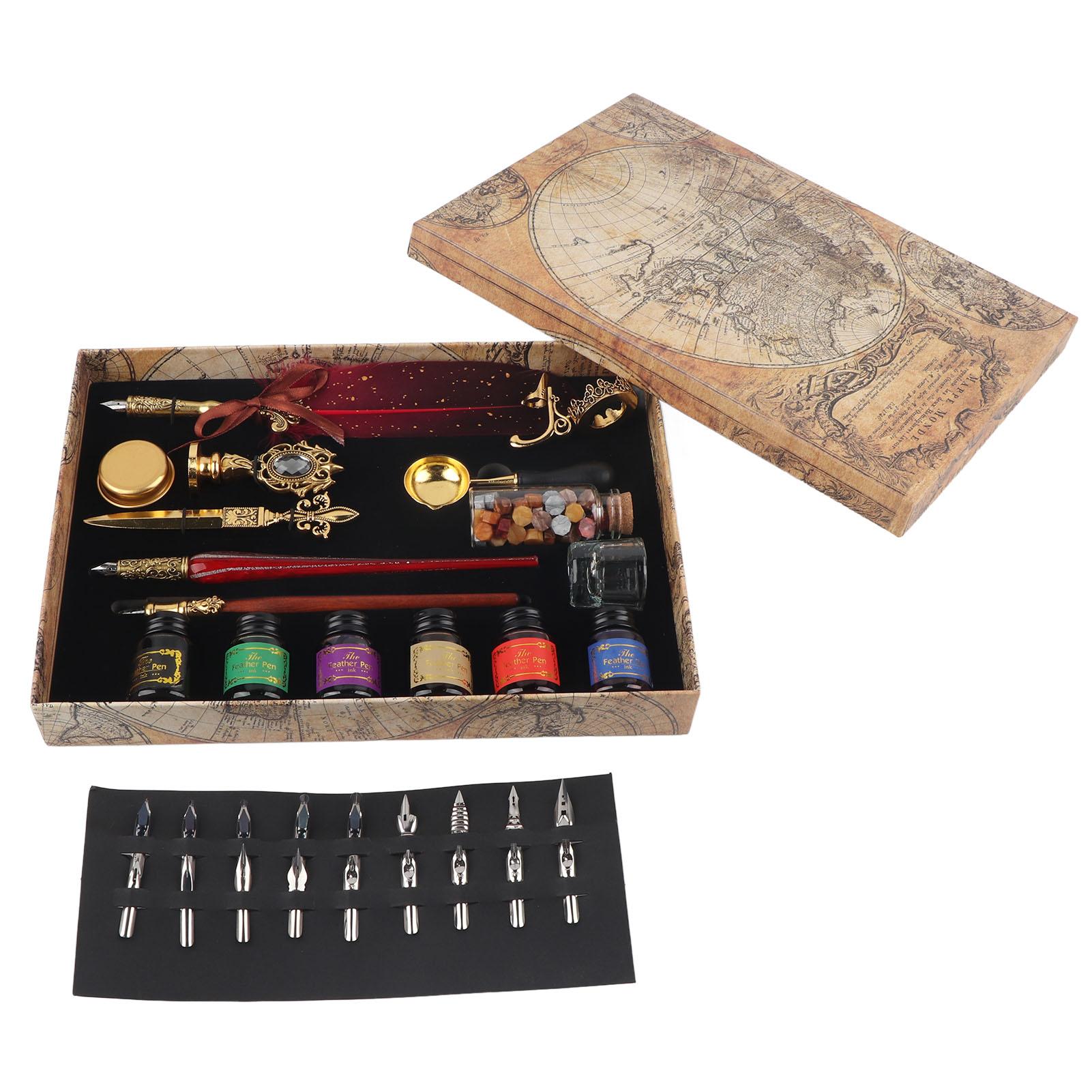 Набор ручек в европейском стиле, британский ретро-лак, штамп, смоченный в воде, набор гусиных ручек с чернилами Wine Red