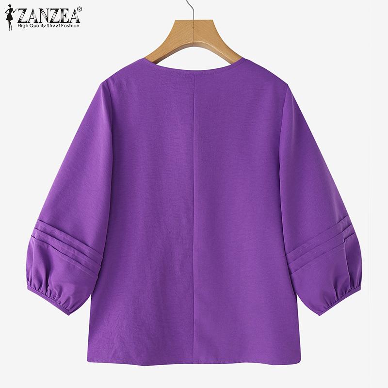 ZANZEA Bluză casual de damă cu volane, mâneci 3/4 și talie legată