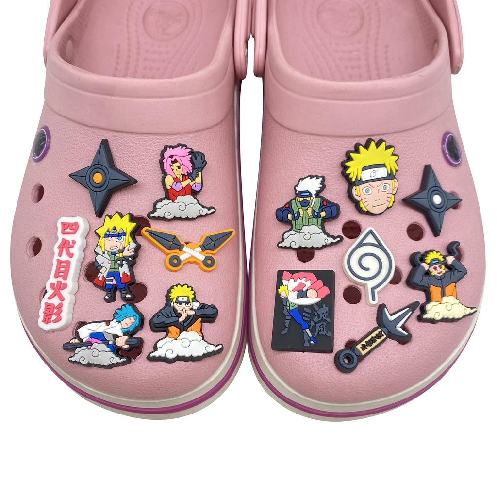 Naruto Cartoon Shoe Charm Set: 14 Soft Rubber Decorative Buckles for Crocs, Sandals, and Slippers