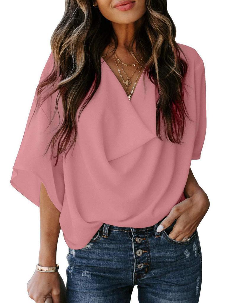 2026 Chiffon V-Neck Loose Casual Top - European & American Style Women's Shirt
