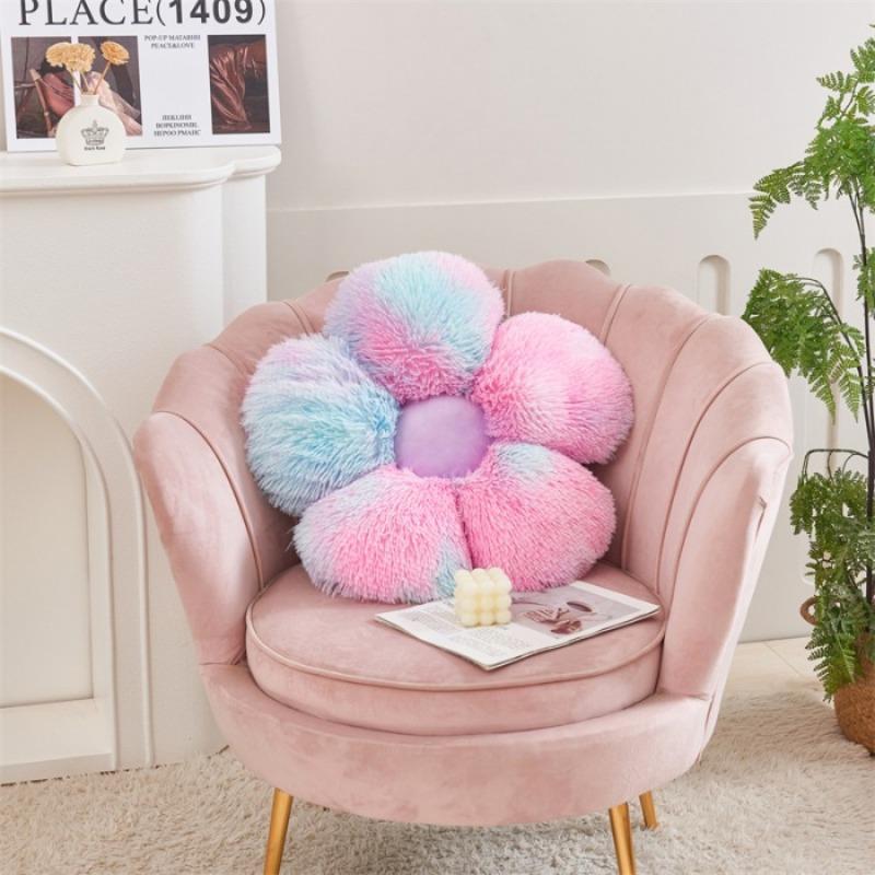 

50x50cm Tie-Dye Long Pile Flower Cushion Solid Color Sunflower Petal Pillow Office Sofa Bed Sleeping Back Cushion Decor Gifts
