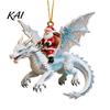 Santa Claus Riding Dragon Decor Rider Christmas Ornament, 2D Acrylic Red Tree Hanging Ornament with Flying Decorations for Home Parties Fantasy Style