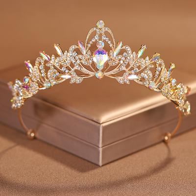 11 colores Tocado de Novia Lleno de Atmósfera Barroca Corona Clásica de Color Dorado para Boda, Novia y Cumpleaños de Niña