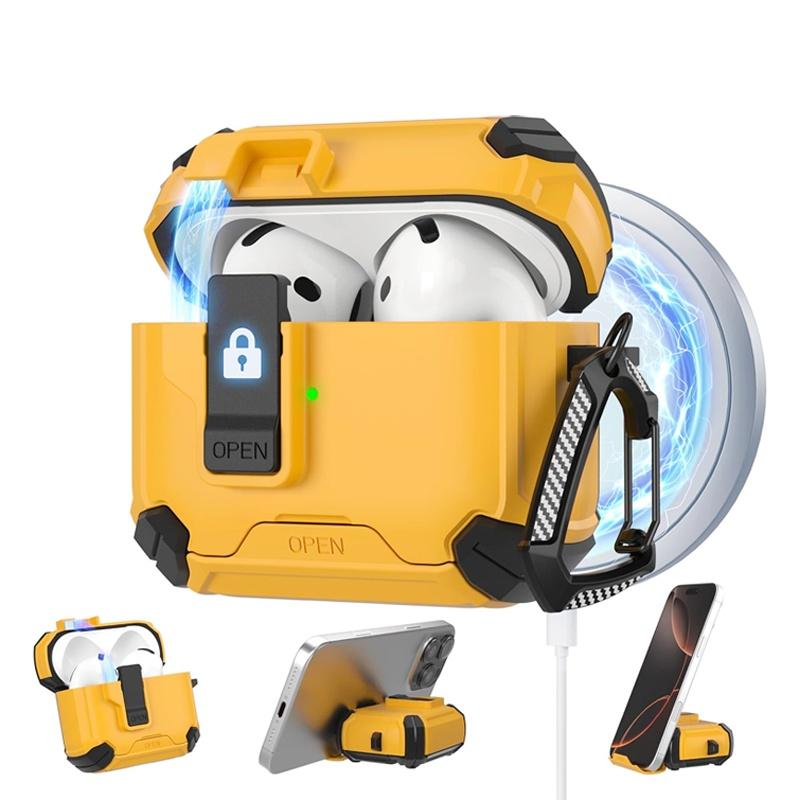 Phone Stand Case For AirPods 4 Generation Case Magnetic Automatic Lock with Cleaning Kit Shockproof Protective Case for AiPods 4