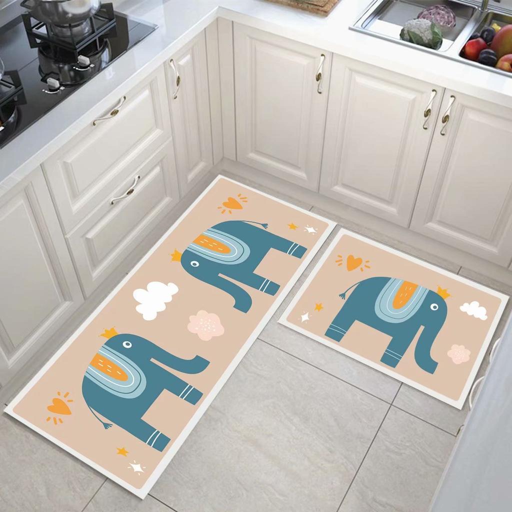 Cartoon Kitchen Floor Mat, Water-Absorbing And Oil-Absorbing Diatom Mud Floor Mat, Wear-Resistant And Dirt-Resistant L-Shaped Floor Mat, Anti-Skid Ma