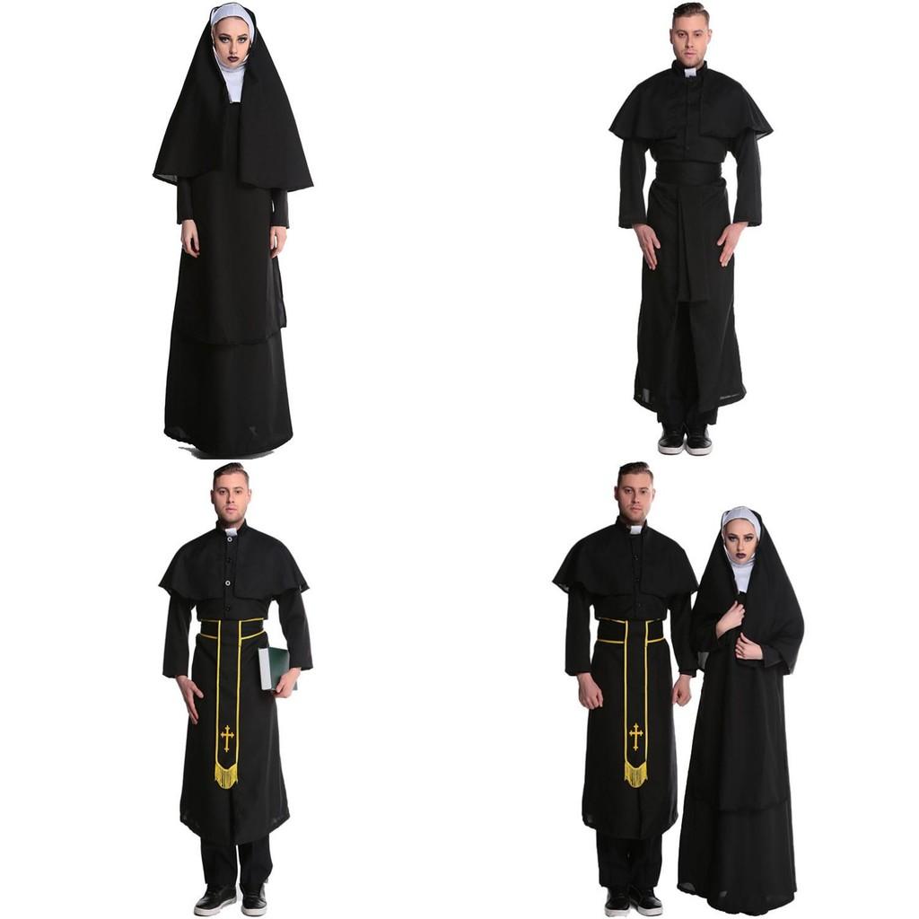 Stylish Unisex Couples Costume For Halloween Featuring Priest And Nun Theme M-xl Sizes