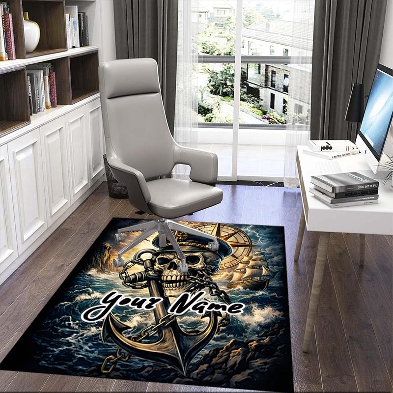 1PC Custom Name Nautical Skull Anchor Theme Floor Mat Ideal for Living Room, Game Rooms, Office, Bedroom,Floor Mat Playful Design