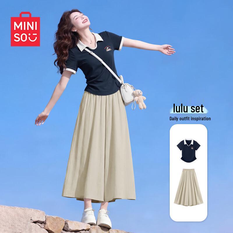 MINISO Women s Academy Style Polo Short Sleeve & Cropped Pants Set XL