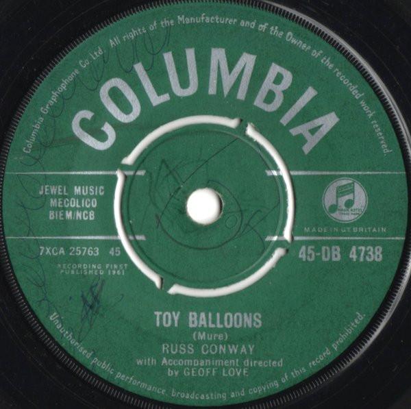 

7inch Record RUSS CONWAY - Toy Balloons 45DB4738 Columbia 1961 UK Pop Used