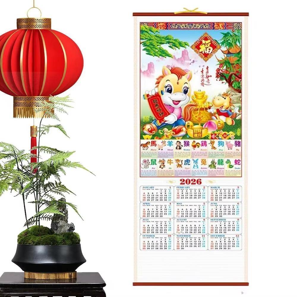 High Quality 2026 Year of The Horse Wall Calendar Hanging Gifts Calendar Poster Red Lucky 2026 Calendar New Year Home Decor