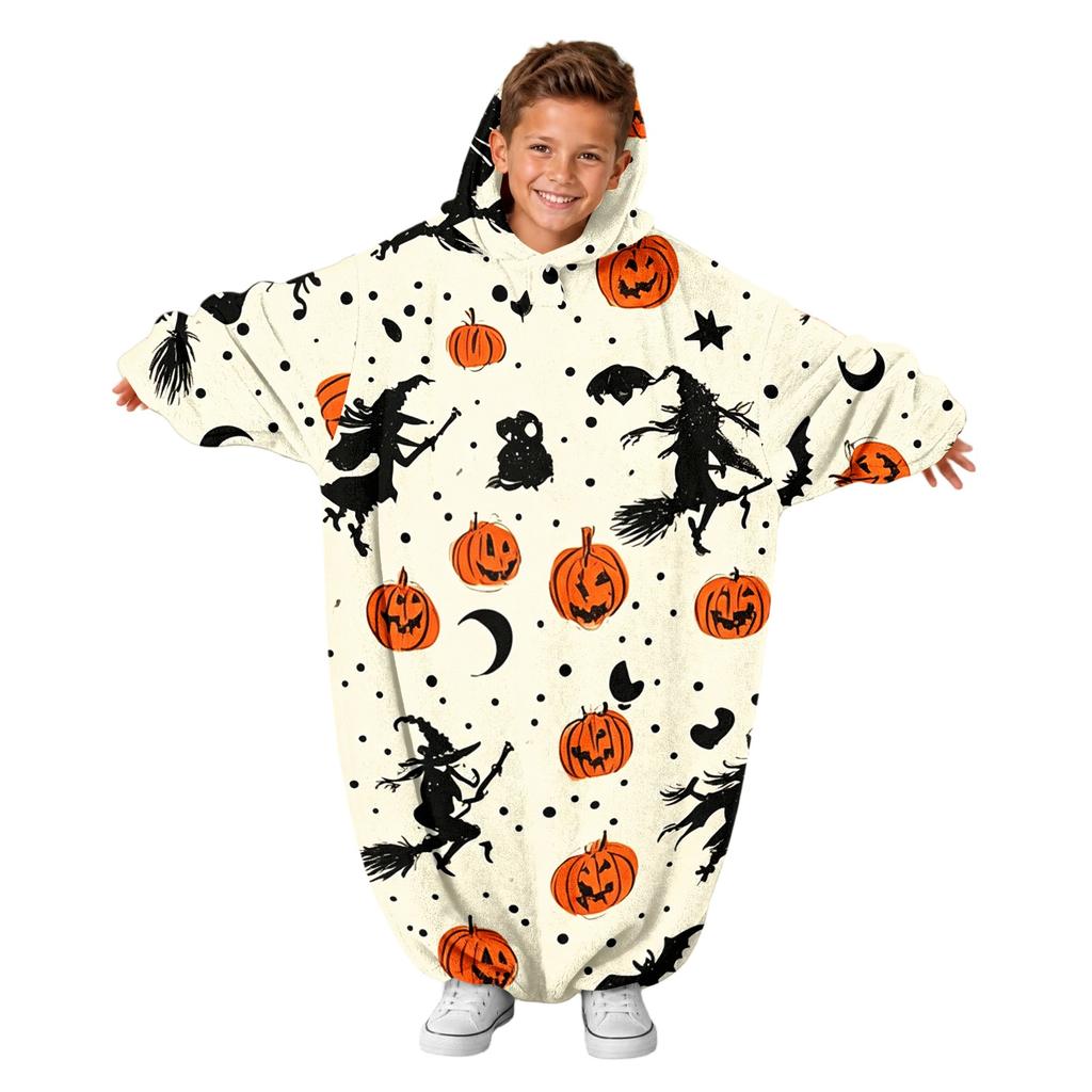 Kids Halloween Printed Flannel Romper Pajama Set for Fun Holiday Sleepwear