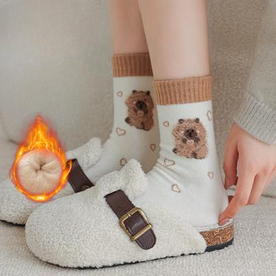 Female Autumn and Winter Thickened Plush Warm Wool Circle Cartoon Cute Tube Cotton Socks
