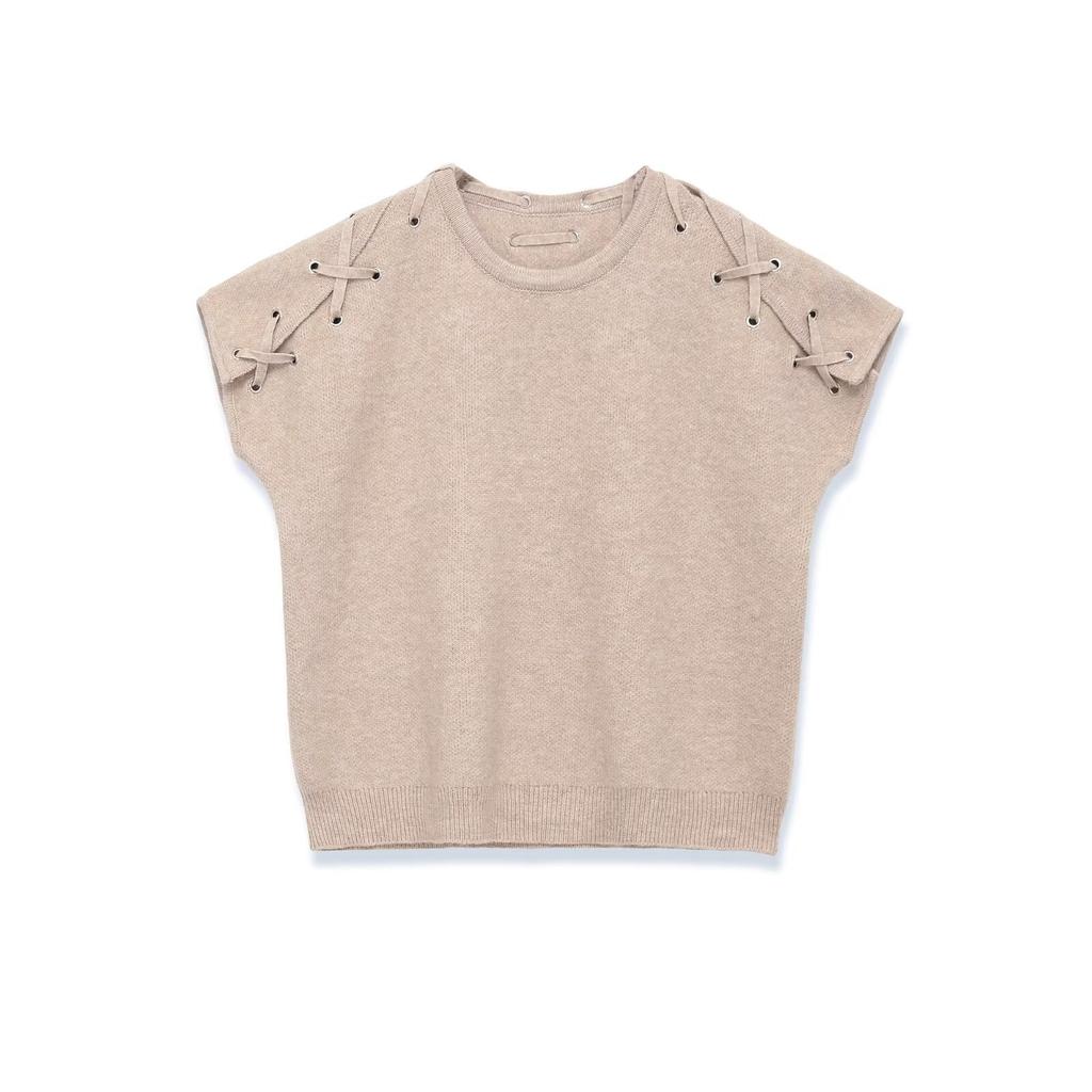 European and American style, new women's clothing, foreign style short-sleeved crew neck shoulder detail knitted sweater 5755011