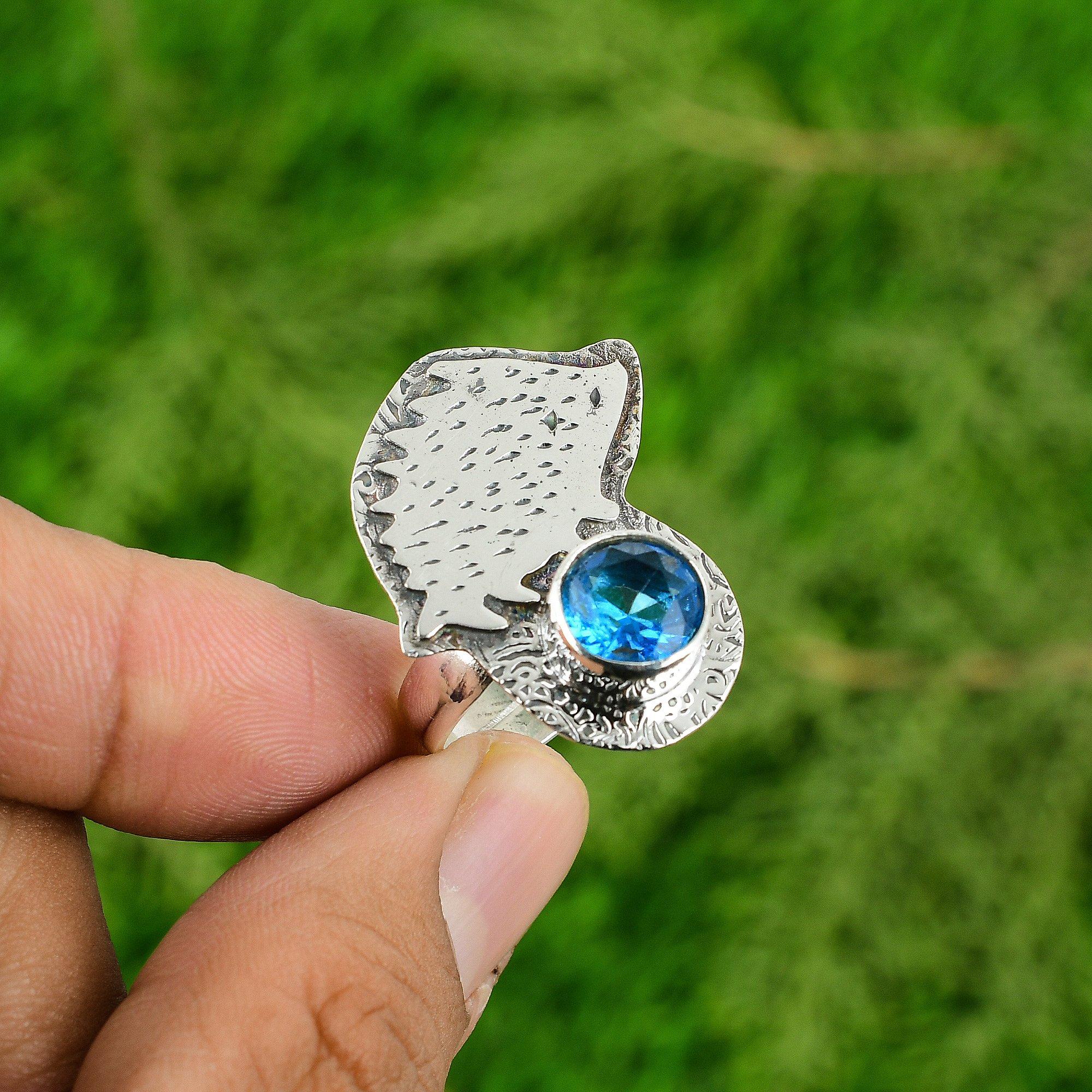 

Подарок для нее Кольцо-заявление из серебра 925 пробы с натуральным швейцарским голубым топазом, регулируемое Adjustable