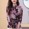 Half Turtleneck Mesh Bottoming Women's Autumn New Style Slim Stretch Printed T-shirt Long-sleeved Sexy Lace Top