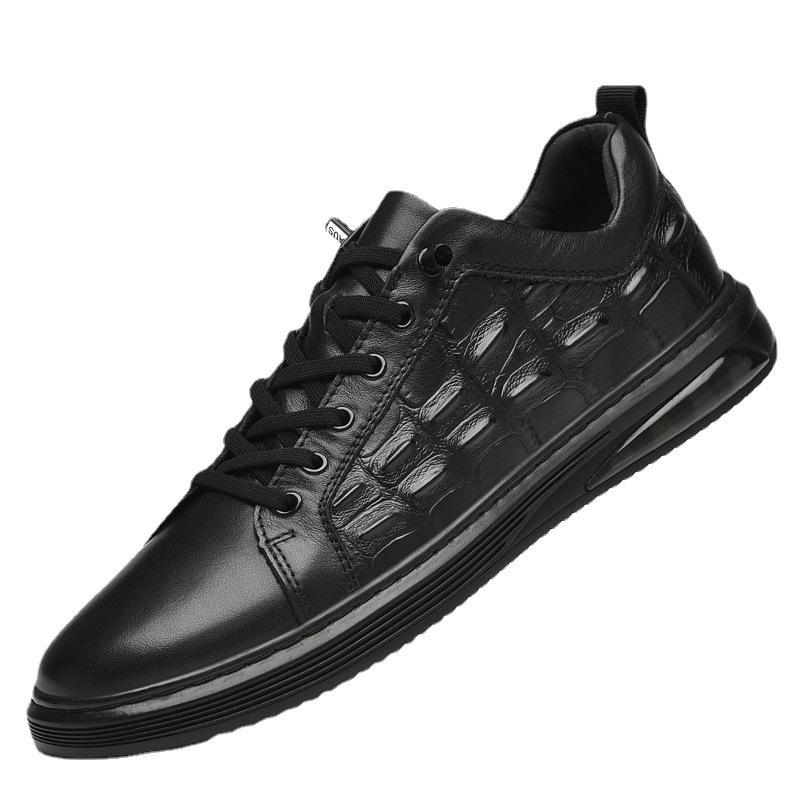 Men's Trendy Cross White Low-Top Cowhide Casual Shoes - Soft Sole, Korean Style