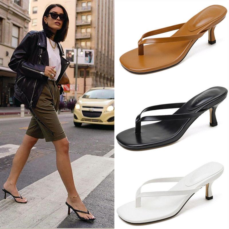 White Flip-flops Women's Summer High-heeled Cool Slippers 2025 New Internet Celebrity Medium Heel Fashion Versatile Women's Shoes