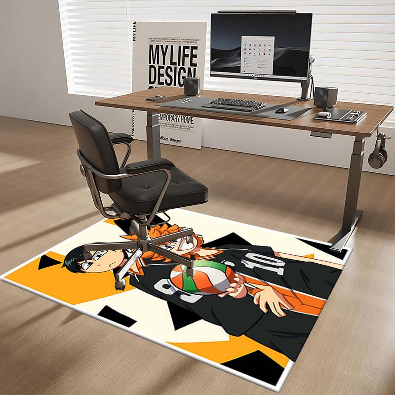 1pc Haikyuu!! Kageyama Tobio & Tsukishima Kei Volleyball Team Chair Mat, Anime Cartoon Design, Anti-Slip Carpet for Office and Home Decoration, Suitab