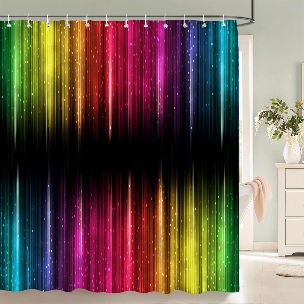 

3D Colorful Simple Geometric Printing Shower Curtains Bathroom Curtain Waterproof Polyester Home Decoration Curtain With Hooks W60H190(CM)-1 Pcs