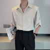 Men's Spring/Summer 3/4 Sleeve Simple Shirt Youthful Design Collarless Commuter Top