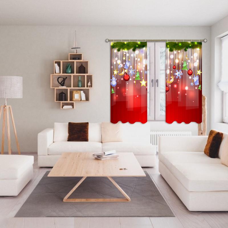 2pcs Christmas Digital Printing Curtain Polyester Material Washable for Bedroom Living Room Kitchen Window Decoration Props