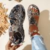Large Ethnic Style Flat Toe Sandals, Summer New Breathable Printed Roman Style Beach Sandals