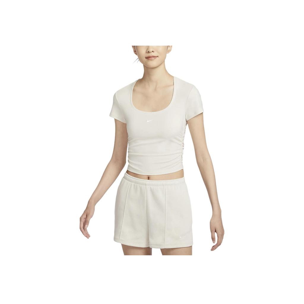 Nike Sportswear Chill Knit Casual Breathable Comfortable Fitted Short Sleeve T-Shirt Women Tops Light-Mineral-Brown Sail FZ7991-104