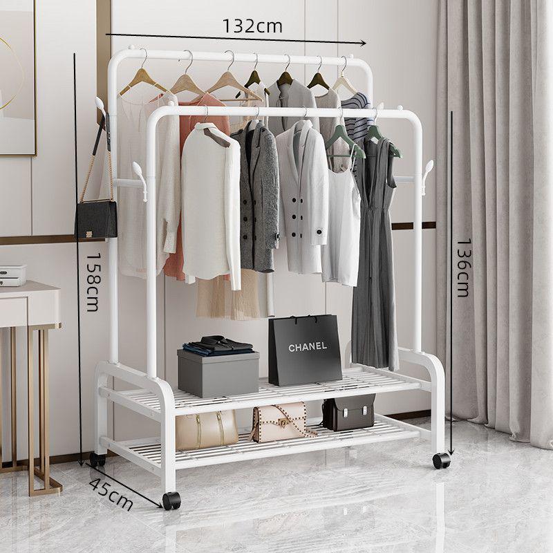 Sturdy Movable Floor-Standing Clothes Rack for Bedroom and Balcony Drying