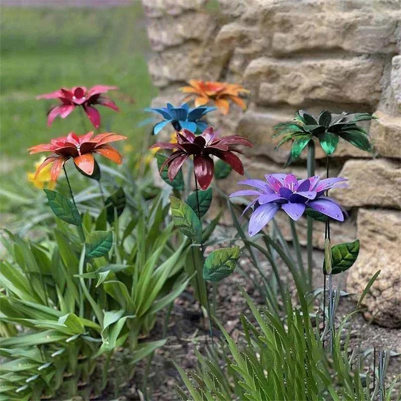 8 Colors Metal Flowers Garden Stakes Patio Stick Indoor Outdoor Crafts Rustproof Metal Iron Yard Art Lawn Decoration Instock
