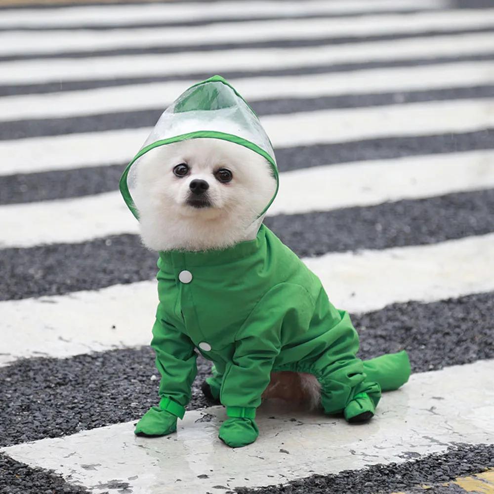 Small Dog Four-legged Raincoat Waterproof All-inclusive One-piece Pet Cat Puppy Jumpsuit Rompers with Boots Outdoor Dog Clothes