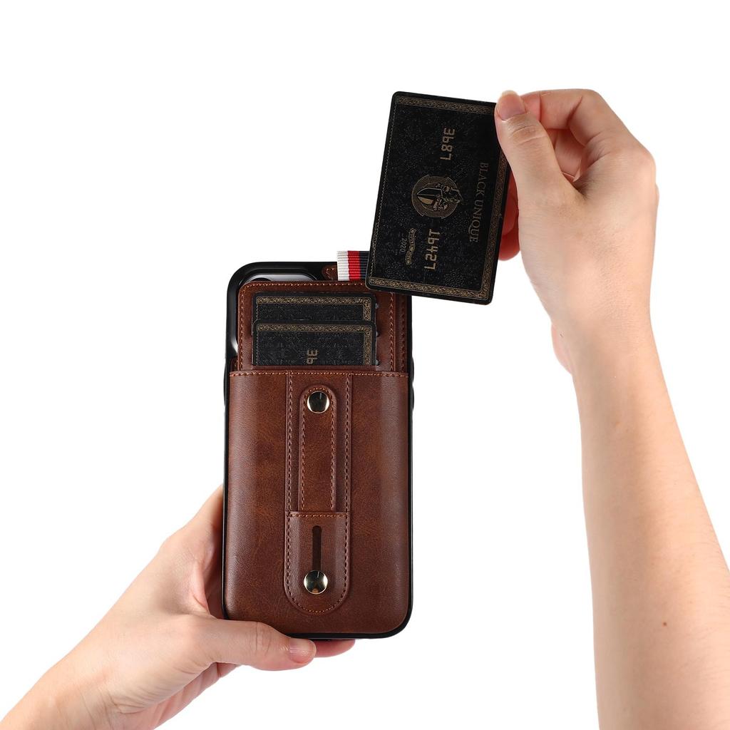 Leather Wallet Case with Wrist Strap and Sliding Card Slot for iPhone 15 14 13 12 11 Pro Max XS MAX XR Samsung S23 S22 S21 Ultra Plus A14 A13 A53 A54